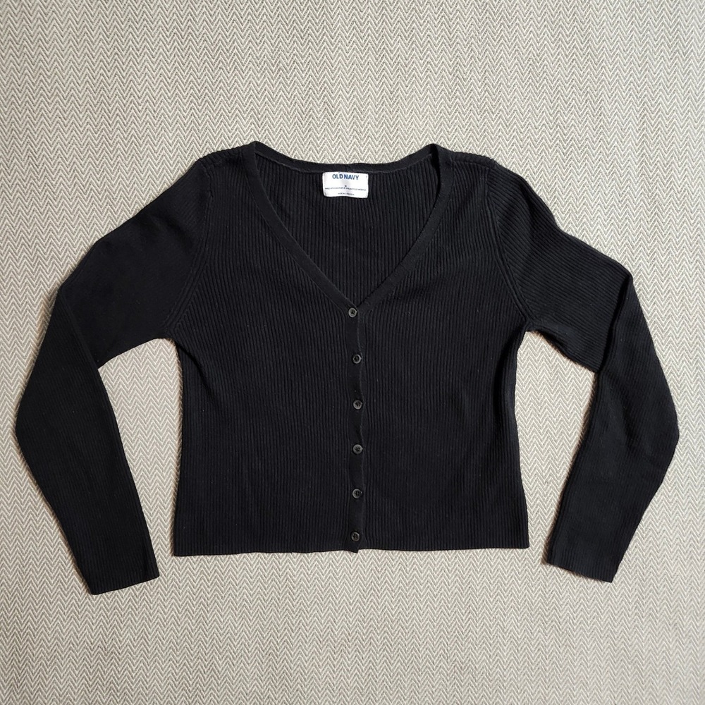 Old Navy Rib Fitted Vee Cardigan Sweater Black M 842923-03